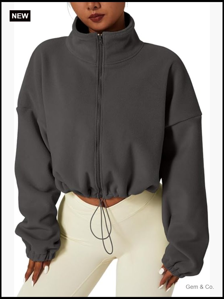 Full Zip Fleece Short Jacket Warm Winter Stand Collar Sherpa Crop Coat